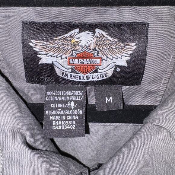 Harley Davidson Short Sleeve Cotton Button Down Shirt Gray Size Medium EUC - Picture 8 of 10